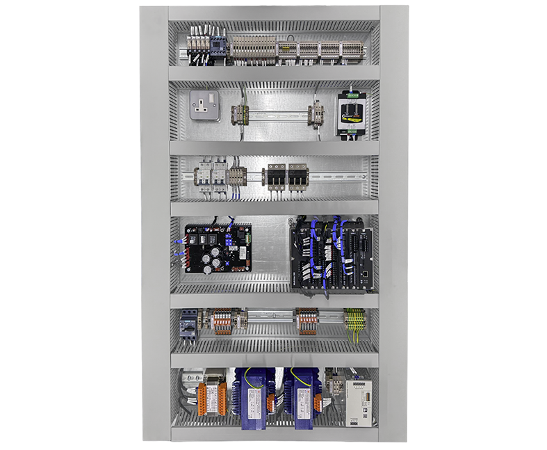 Before, during and after views of a generator control-panel refurbishment