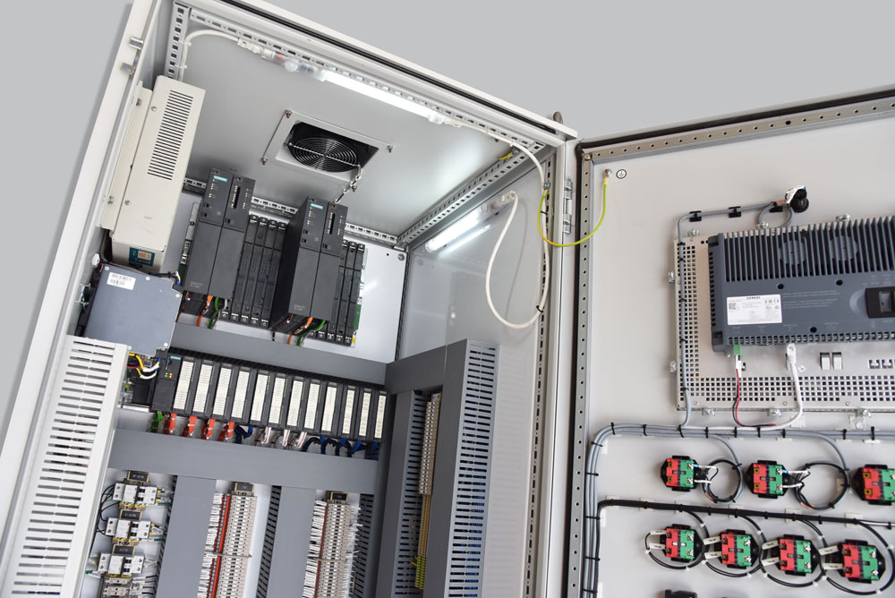 Emergency shutdown control enclosure with PLC and HMI hardware