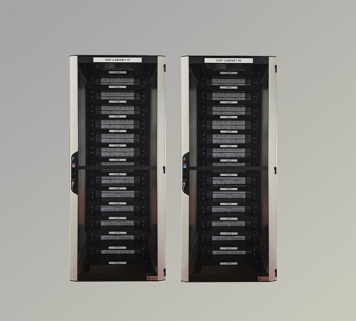 Two completed ODF fibre cabinets