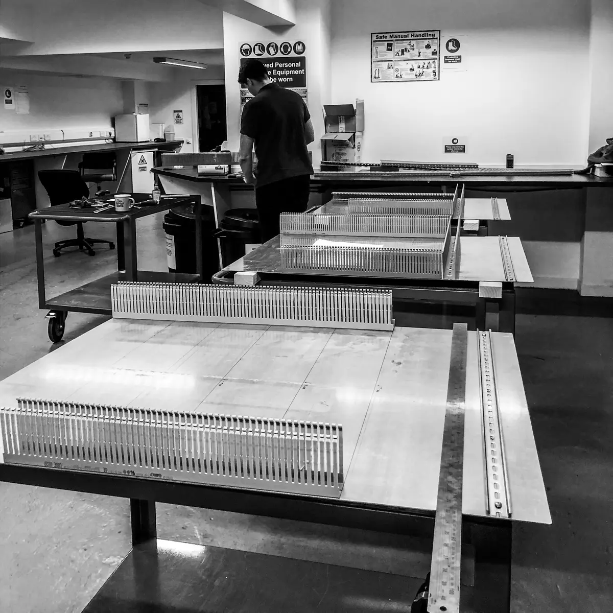VFD reeler control-panel backplate during early assembly